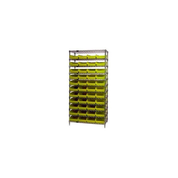 Global Industrial Chrome Wire Shelving with 44 4inH Plastic Shelf Bins Yellow, 36x14x74 268970YL - main